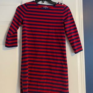 Vineyard Vines Striped Red/Navy Dress 3/4 sleeves M 10-12